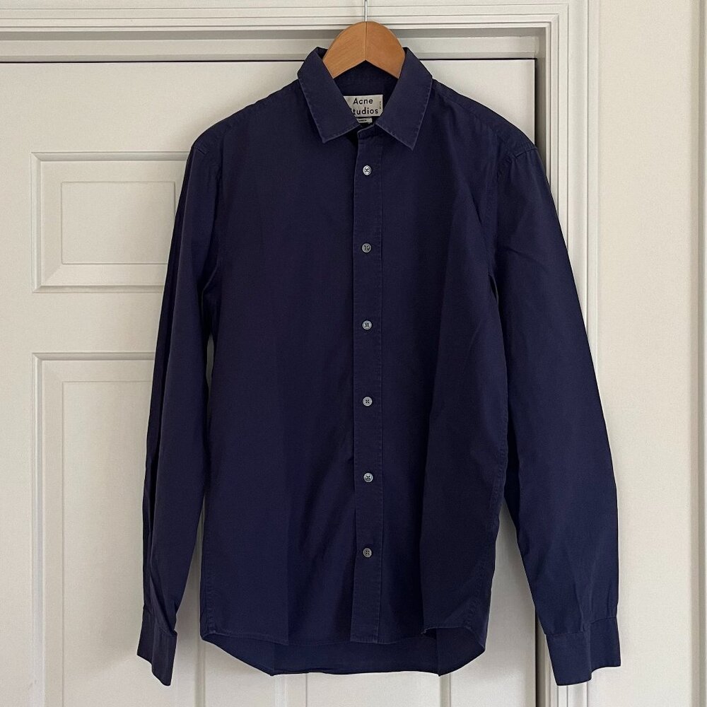 Acne Studios Navy Blue Button Classic Fit Cotton Long Sleeve Shirt Men's M (48)